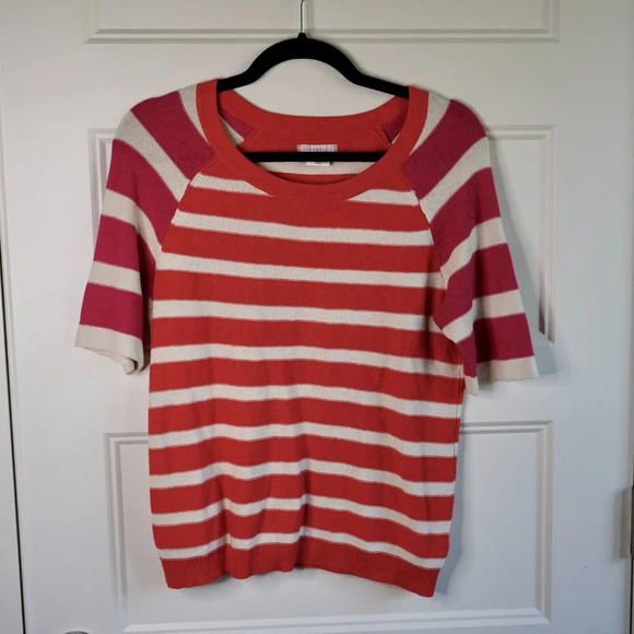 Cooperative Ringer Striped Sweater‎ Tee Size S Pink Coral Urban Outfitters - Picture 1 of 7